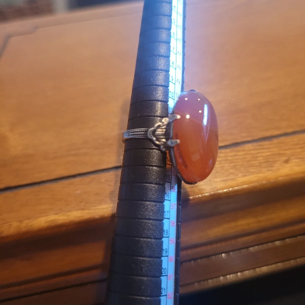 Vintage  Sterling Silver Carnelian Ring , Unique Design size  6.5 approximately - Picture 4 of 10